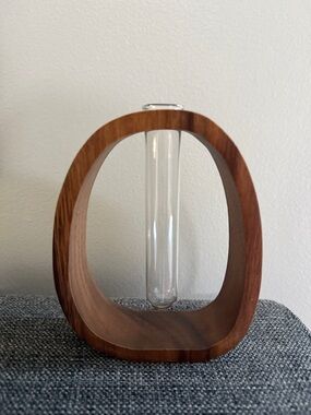 Wooden Oval Test Tube Bud Vase - Dark Brown